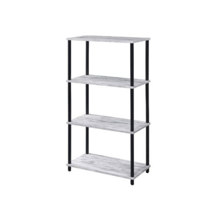 Antiqued White Metal Four Tier Etagere Bookcase