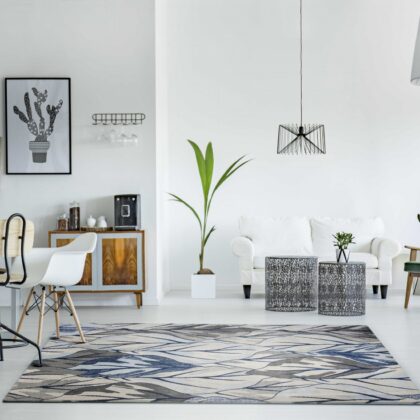 3' X 5' Grey And Navy Area Rug