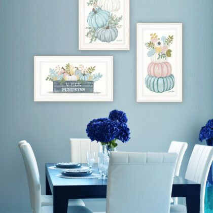 Set Of Three Floral Pumpkins 3 White Framed Print Wall Art