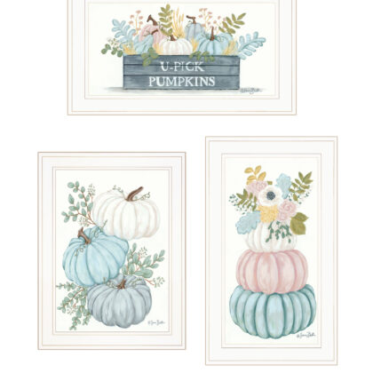Set Of Three Floral Pumpkins 3 White Framed Print Wall Art