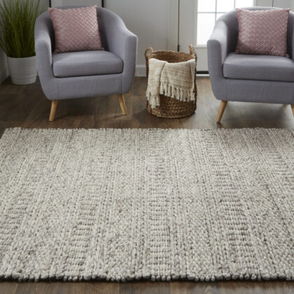 8' X 11' Ivory Gray And Tan Wool Hand Woven Stain Resistant Area Rug