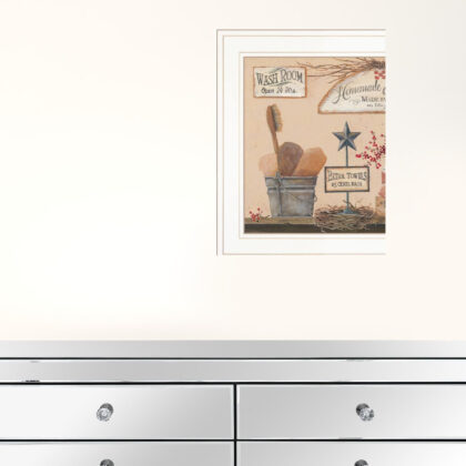 Set Of Three Wash Room White Frame Bathroom Wall Art with Hooks