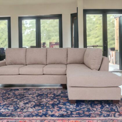 Tan Polyester Blend Stationary L Shaped Two Piece Corner Sectional
