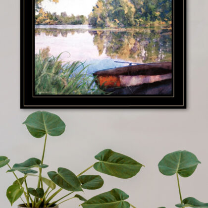 Rowboat Pond Landscape 3 Black Framed Print Wall Art