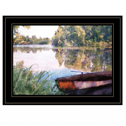 Rowboat Pond Landscape 3 Black Framed Print Wall Art