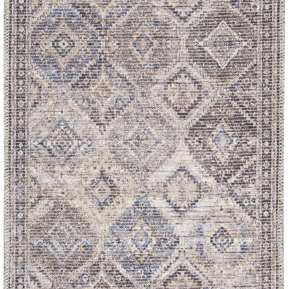 10' Ivory and Tan Floral Power Loom Distressed Washable Runner Rug