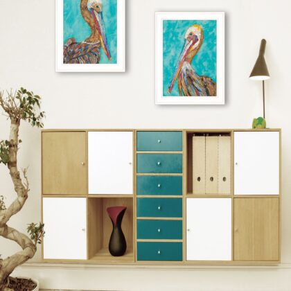 Set Of Two Pelicans 1 White Framed Print Wall Art