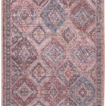 8' Blue and Red Floral Power Loom Distressed Washable Runner Rug