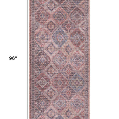 8' Blue and Red Floral Power Loom Distressed Washable Runner Rug