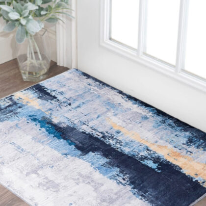 3' X 5' Blue and Yellow Abstract Printed Washable Non Skid Area Rug