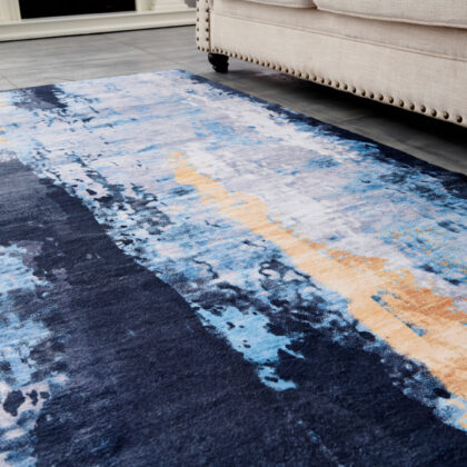 3' X 5' Blue and Yellow Abstract Printed Washable Non Skid Area Rug
