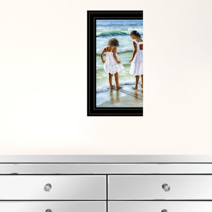 Two Girls At The Beach 4 Black Framed Print Wall Art