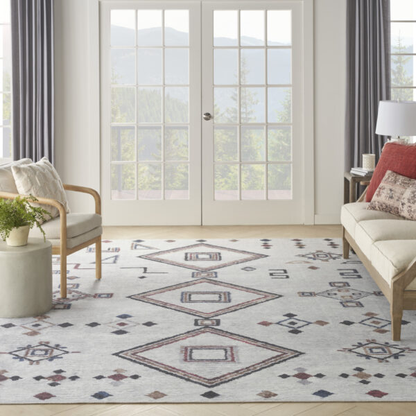 9' x 12' Gray and Brown Geometric Power Loom Washable Area Rug