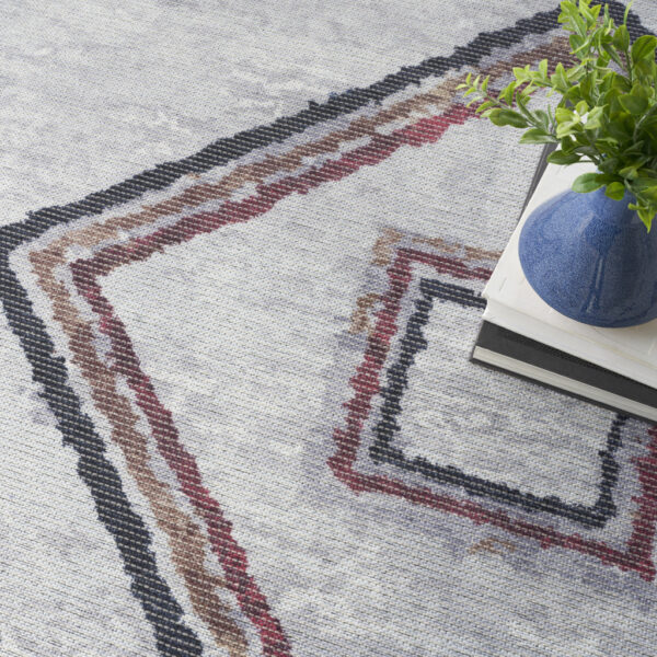9' x 12' Gray and Brown Geometric Power Loom Washable Area Rug