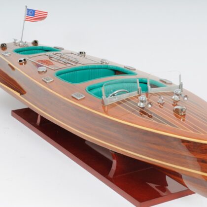 9" Wood Brown c1928 Chris Craft Triple Cockpit Hand Painted Decorative Boat