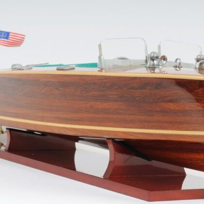 9" Wood Brown c1928 Chris Craft Triple Cockpit Hand Painted Decorative Boat