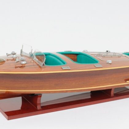 9" Wood Brown c1928 Chris Craft Triple Cockpit Hand Painted Decorative Boat