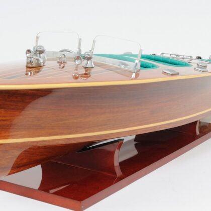 9" Wood Brown c1928 Chris Craft Triple Cockpit Hand Painted Decorative Boat