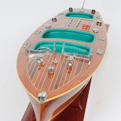 9" Wood Brown c1928 Chris Craft Triple Cockpit Hand Painted Decorative Boat