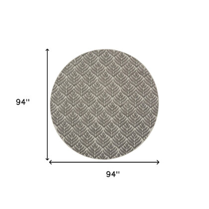8' Charcoal Round Floral Indoor Outdoor Area Rug