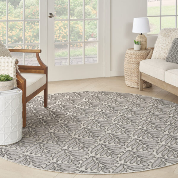 8' Charcoal Round Floral Indoor Outdoor Area Rug