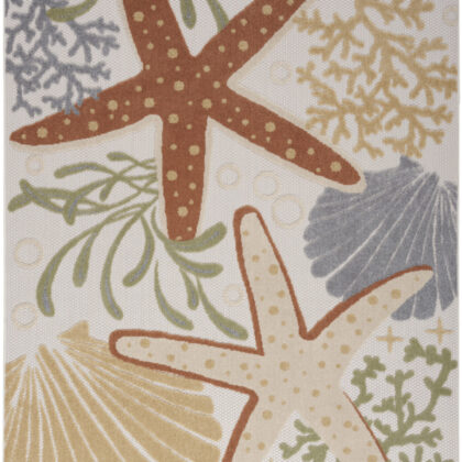 4' X 6' Ivory Orange and Blue Indoor Outdoor Area Rug