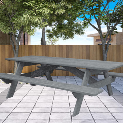 94" Gray Solid Wood Outdoor Picnic Table
