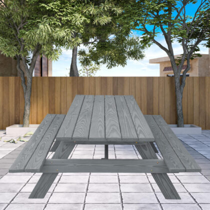 94" Gray Solid Wood Outdoor Picnic Table
