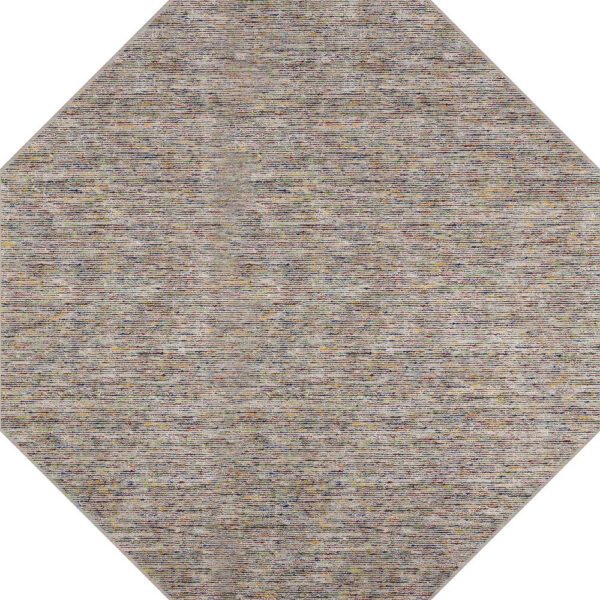 8' Gray and Yellow Octagon Wool Hand Loomed Area Rug