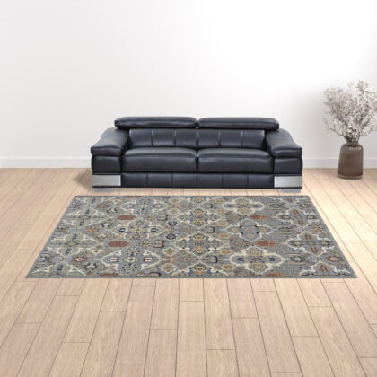 9' x 12' Green and Ivory Floral Power Loom Area Rug