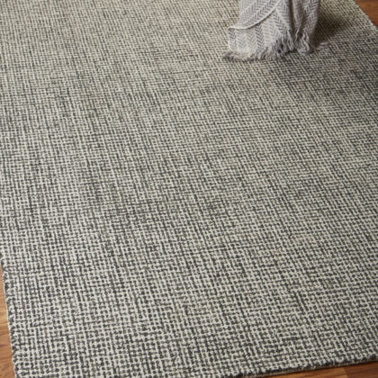 8' Runner Gray and Ivory Wool Checkered Hand Tufted Runner Rug