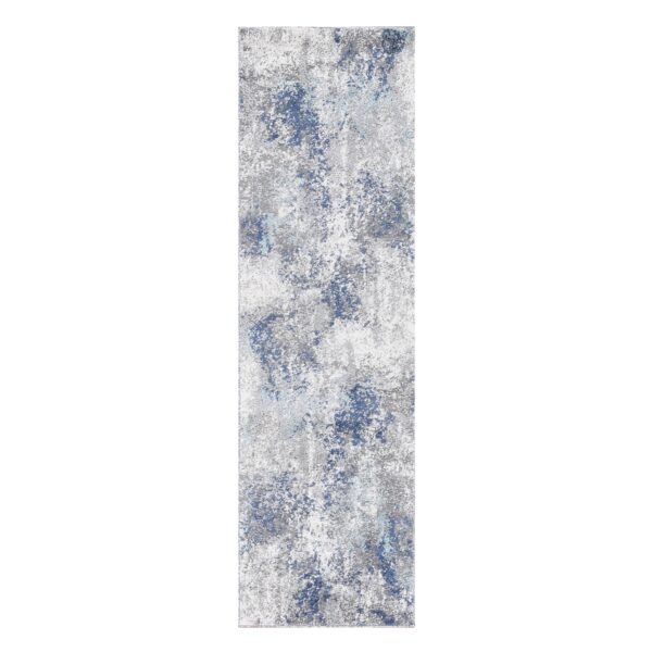 8' Gray and Blue Abstract Power Loom Runner Rug