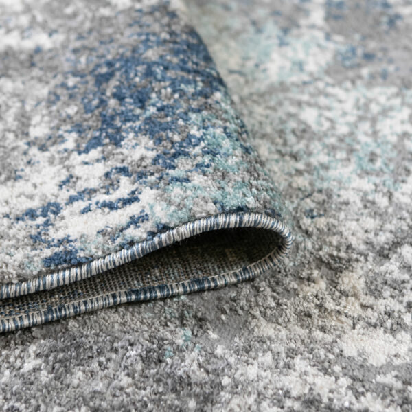 8' Gray and Blue Abstract Power Loom Runner Rug