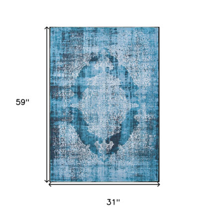 3' X 5' Blue and White Oriental Non Skid Area Rug