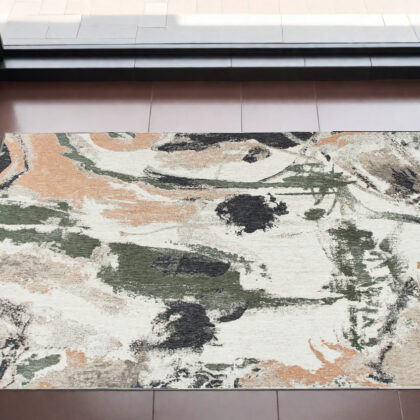 3' X 5' Gray and Orange Abstract Non Skid Area Rug