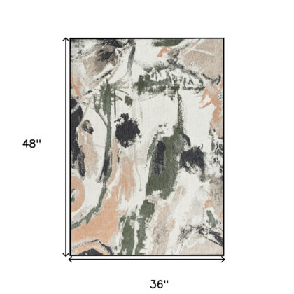 3' X 5' Gray and Orange Abstract Non Skid Area Rug