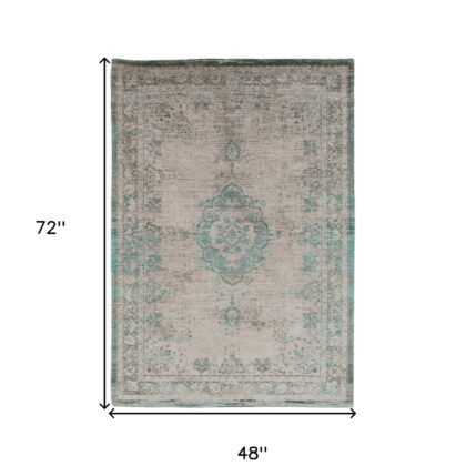 5' x 7' Gray and Green Medallion Non Skid Area Rug
