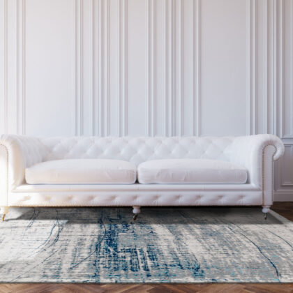 5' Blue and Gray Round Abstract Non Skid Area Rug