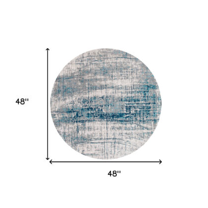 5' Blue and Gray Round Abstract Non Skid Area Rug