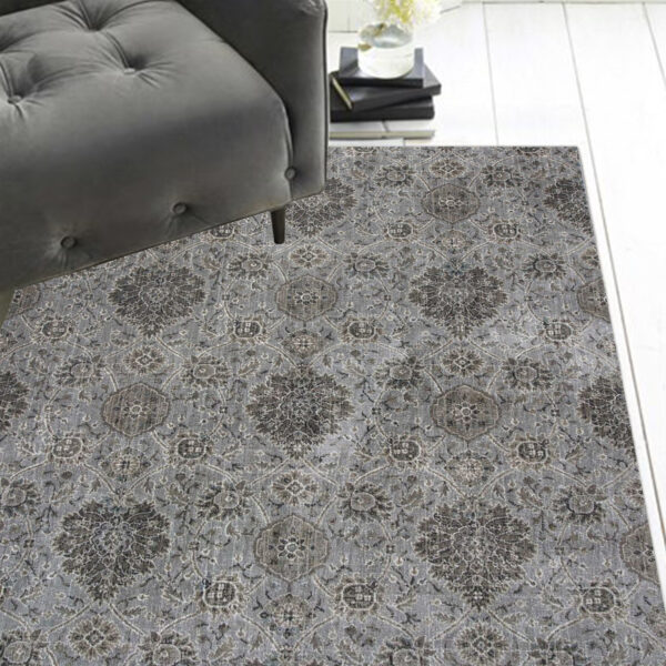 2'X4' Silver Machine Woven Floral Traditional Allover Indoor Accent Rug