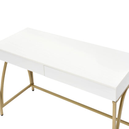 50" White and Gold Writing Desk With Two Drawers
