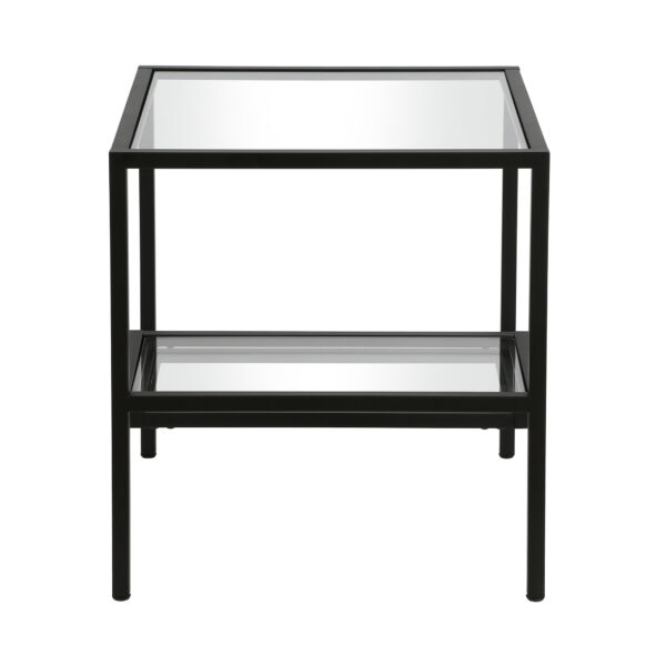 22" Black And Clear Glass And Steel Square End Table With Two Shelves