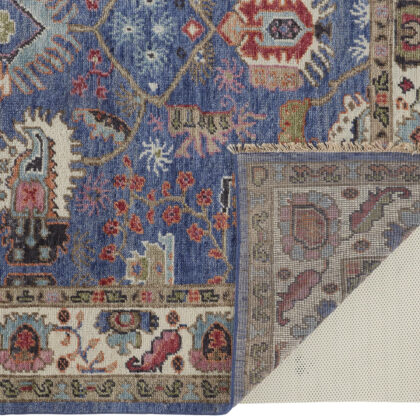 12' X 15' Blue And Red Wool Floral Hand Knotted Stain Resistant Area Rug