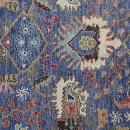 12' X 15' Blue And Red Wool Floral Hand Knotted Stain Resistant Area Rug