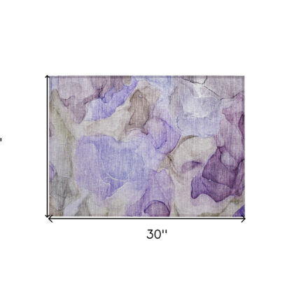 2' X 3' Gray and Purple Abstract Washable Non Skid Indoor Outdoor Area Rug