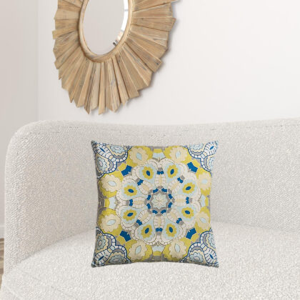 Yellow Teal Boho Medallion Down Throw Pillow