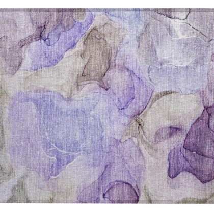 2' X 3' Gray and Purple Abstract Washable Non Skid Indoor Outdoor Area Rug