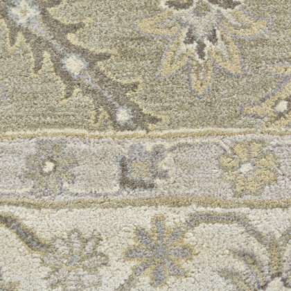10' Green Brown And Taupe Wool Paisley Tufted Handmade Stain Resistant Runner Rug