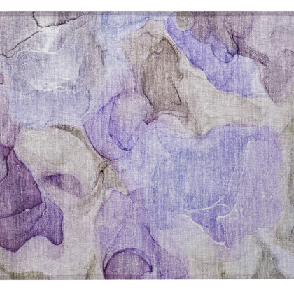 2' X 3' Gray and Purple Abstract Washable Non Skid Indoor Outdoor Area Rug