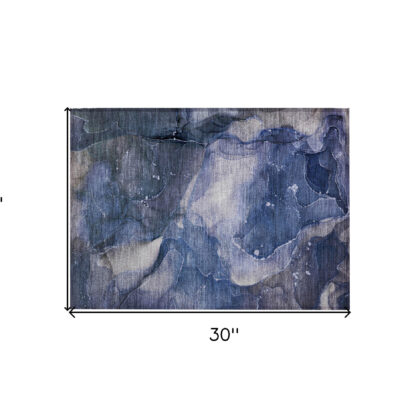 2' X 3' Blue Abstract Washable Non Skid Indoor Outdoor Area Rug